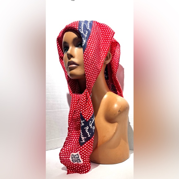 Givenchy Vintage Red Blue Silk Logo Scarf - Picture 2 of 13